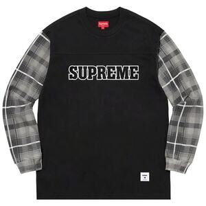 Supreme Plaid Sleeve Long-Sleeve Top 'Black' Mens Cotton Shirt Size Large